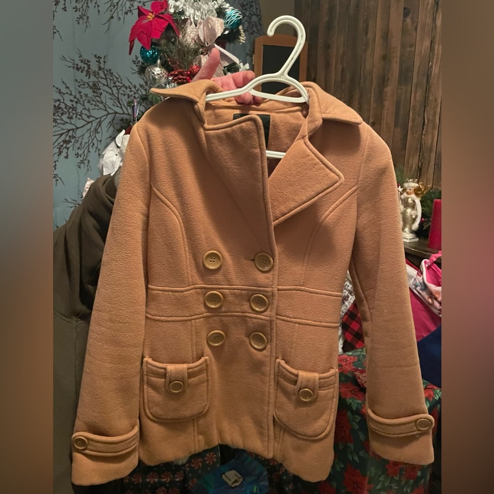 Iris Basic Women's Double-Breasted Tan Pea Coat - image 2